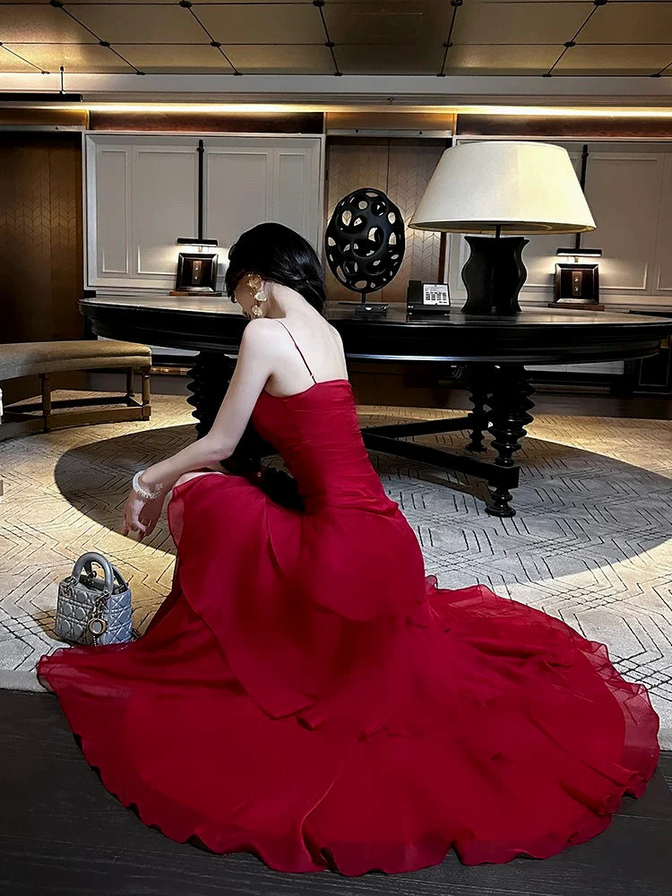 Wholesale Gorgeous Sheath Spaghetti Straps Red Long Prom Dresses Evening Dress gowns evening dresses